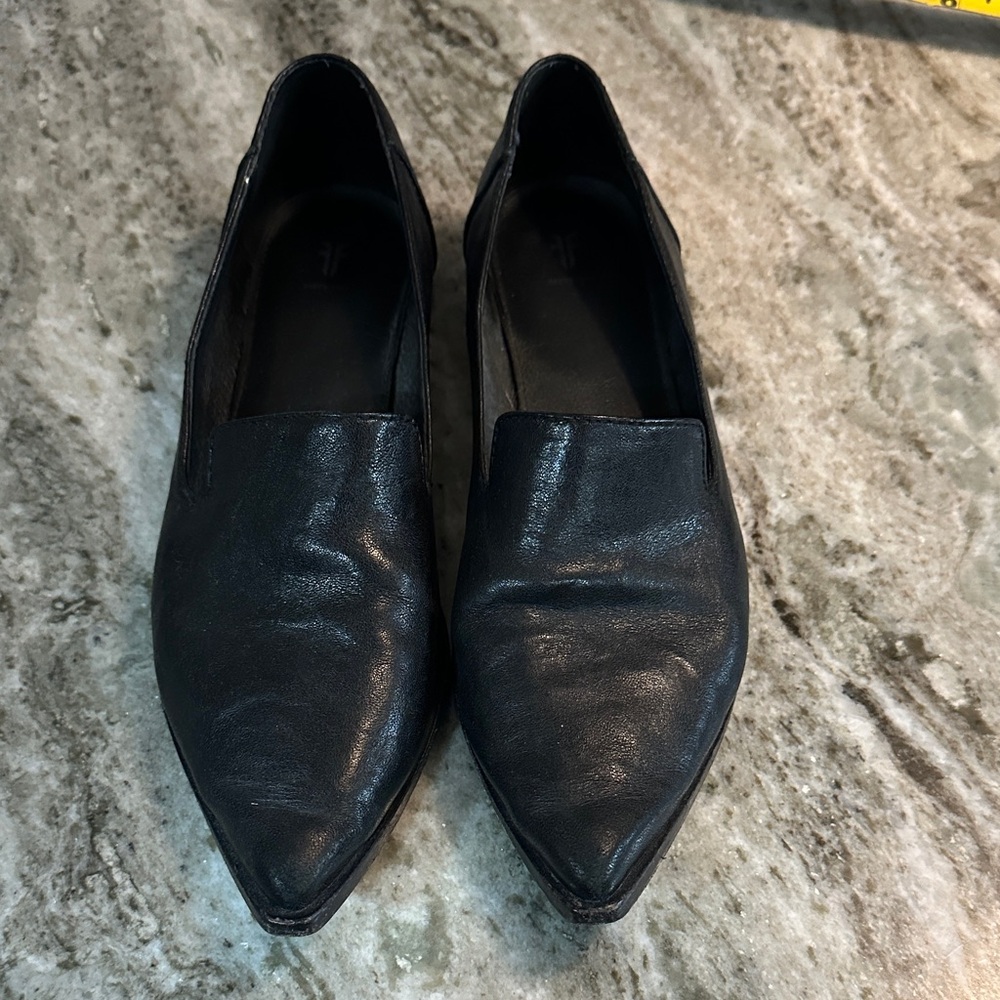 Frye Black Pointed Leather Slip-On Flats